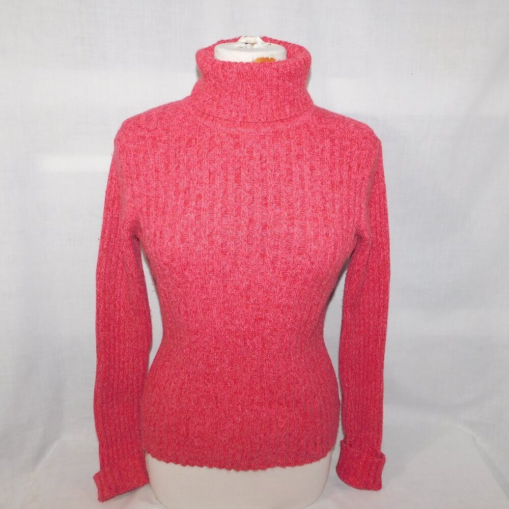 VTG Eddie Bauer Pink Turtleneck Angora Blend ribbed knit Sweater Womens S